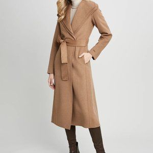 NWOT TAHARI LONG DOUBLE FACE WOOL BLEND WRAP CAMEL COAT